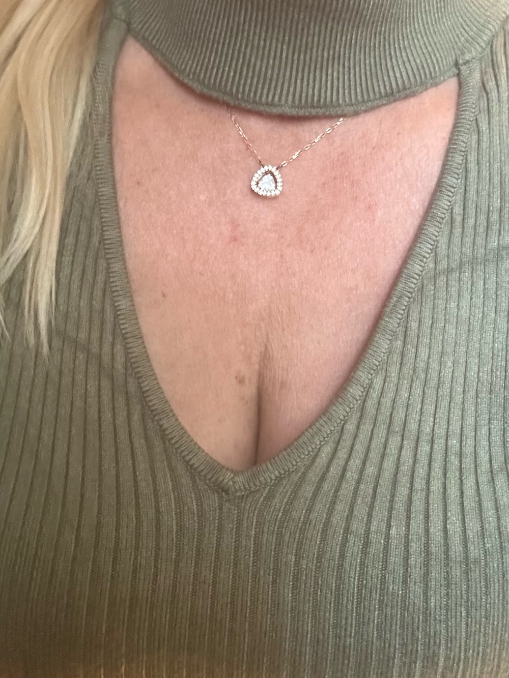 Guess Olive Green Ribbed Mock-Neck V-Slit Sweater - Picture 2 of 2